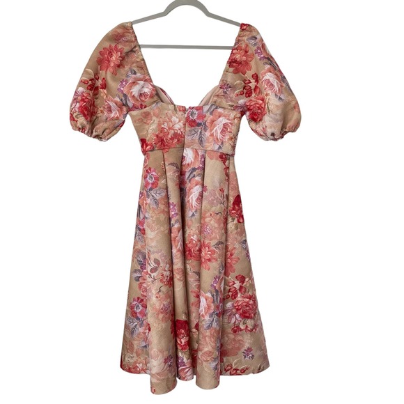 Asos | Garden Party Vintage Cup Prom Midi Floral Puff Sleeve Scuba Dress | 4 - Picture 5 of 14